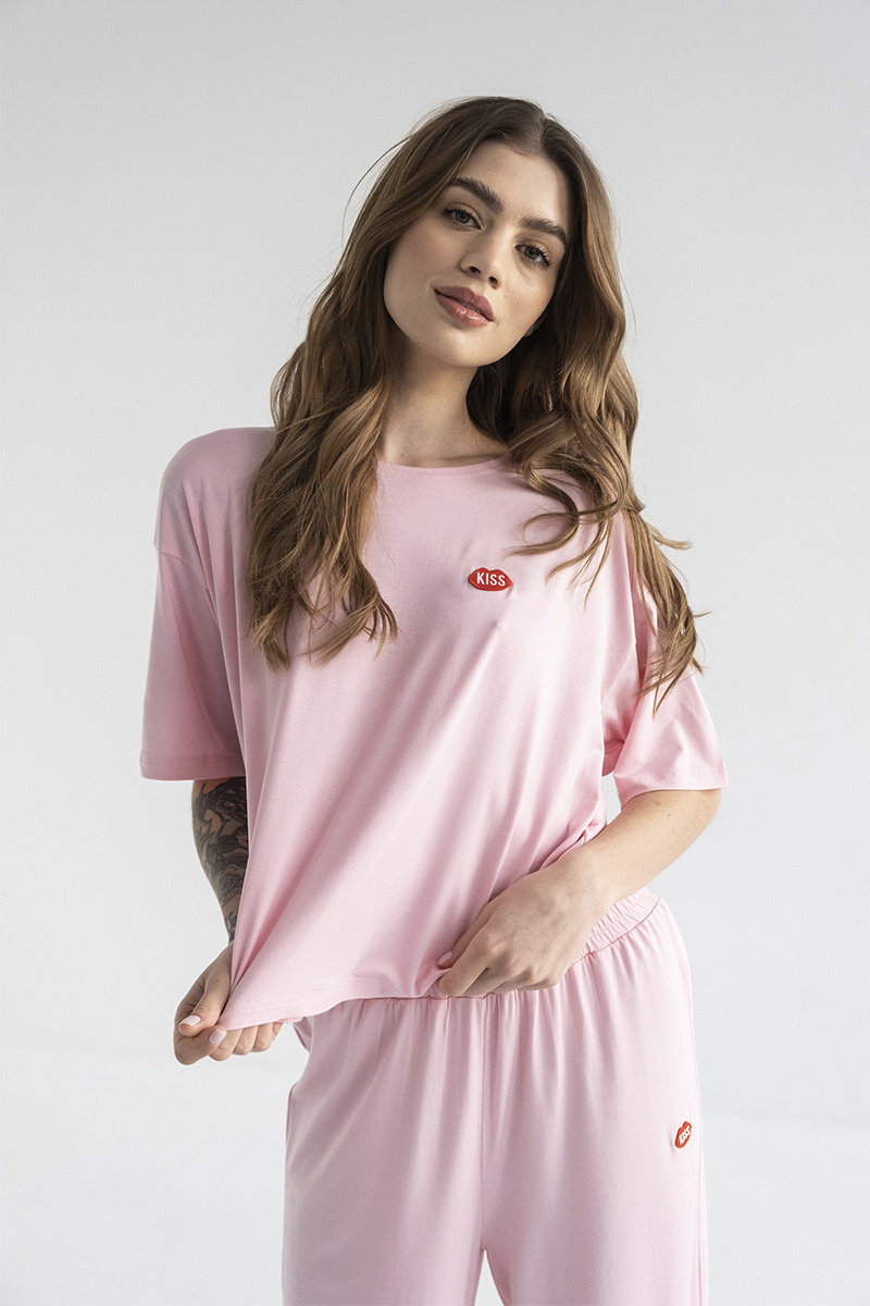 „good nights” koszulka do spania z krótkim rękawem w kolorze różowym