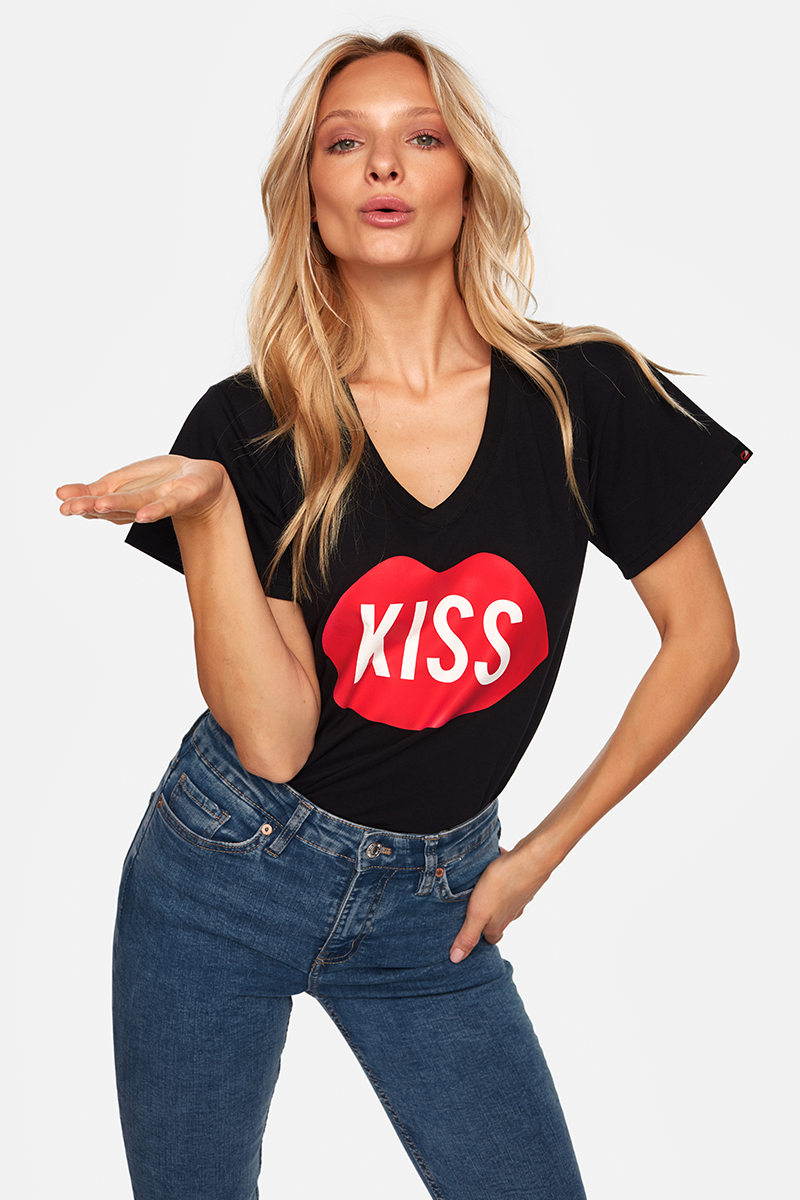 KISS My Ass V-Neck Black Tee