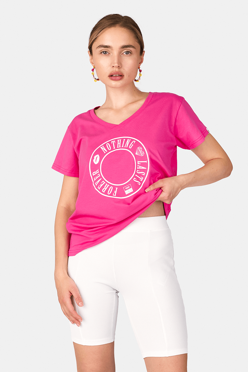Nothing Last Forever V-Neck Very Pink Tee